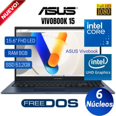 ASUS - Laptop X1504VA-NJ946, 15.6" FHD LED, Core i3-100U, Ram 8GB, Ssd 512GB, Free Dos