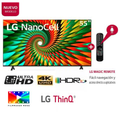 LG - TV NANOCELL 55 UHD 4K NANO77 CON THINQ AI INTELIGENCIA ARTIFICIAL + CONTROL MAGIC