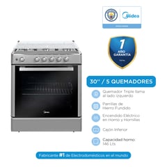 MIDEA - Cocina a gas 30" 5 hornillas Venus Black MGS30FS2LBAMB