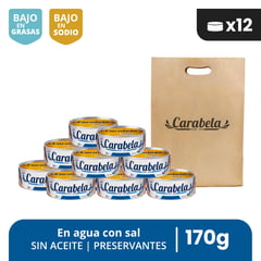 CARABELA - Filetes de Atún en agua y sal 170gr Pack x12