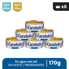 CARABELA - Filetes de Atún en agua y sal 170gr Pack x6