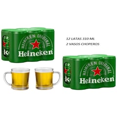 GENERICO - Dos Six packs Cerveza HEINEKEN Lata 310ml + 2 Vasos Choperos