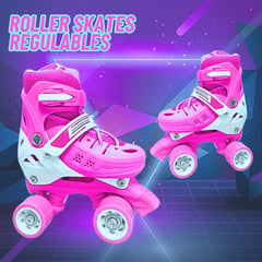 GENERICO - PATINES PARA NIÑA REGULABLE TALLA M 35- 38 FUCSIA