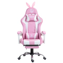 UNLIMITED - Silla Gamer Ergonomica Con Posapies y Base Metalica Rosado de Conejito