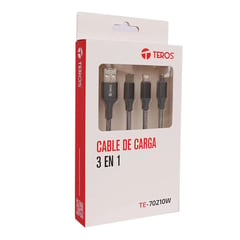 TEROS - CABLE USB 3 en 1 TE-7021W USB a TIPO C LIGHTNING y mUSB 175w