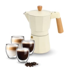 HYGGE - Kit de Café Barista Cafetera Italiana y Vasos de Vidrio Doble Pared