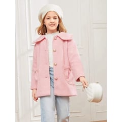 TAIS PRINCESS - Abrigo de cuello exagerado rosa con parche de bolsillo