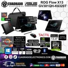 Laptop ROG Flow X13 AMD Ryzen 9-5980HS 16GB 1TB 13.4" WUXGA Tactil GTX 1650 4GB
