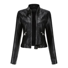 TIOZONEY - Chaqueta de cuero PU para mujer - Negro