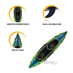 GENERICO - Kayak Ergonomico con Quilla de Direccion en Verde Y+Stickers