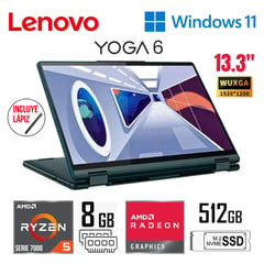 Laptop YOGA 6 13.3" WUXGA 2 en 1 AMD Ryzen 5 7530U 8GB RAM 512GB SSD TouchScreen Win11