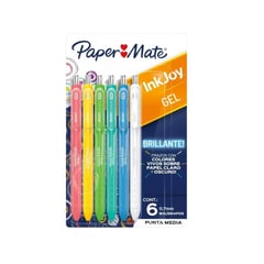 PAPER MATE - Bolígrafos de gel Bright punta media retráctil x6