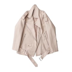 TIOZONEY - Chaqueta Cuero Mujer-Beige