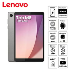 LENOVO - TABLET TAB M8 4TA GEN TB300XU 8 4GB RAM 64GB CÁMARA PRINCIPAL 5MP FRONTAL 2MP 4G LTE