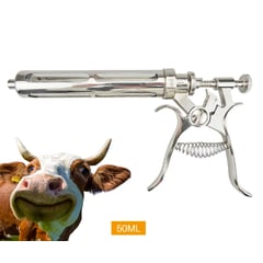 GENERICO - Jeringa Pistola De Acero Inox Para Animales De Granja 50ml