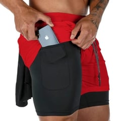 EPAUS - Short 2 en 1 Deportivo para Hombre Color Rojo