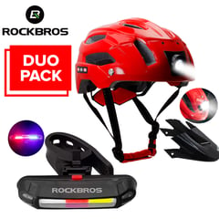 ROCKBROS - CASCO Rojo Mas LUZ LED de 3 colores Pack-Duo