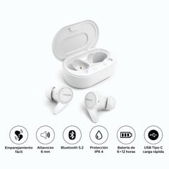 PHILIPS - Audífonos True Wireless 5.2 18Hrs IPX 4 TAT1207WT- BLANCO