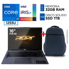 Laptop Intel Core i7 1255U 32GB 1TB ASPIRE 12° Gen 16 Pulgadas Full HD IPS + MOCHILA GRATIS