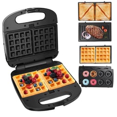 RAFF - Sandwichera 850 W 4 en 1 Para Postres Desayunos Donas Waflera Negro