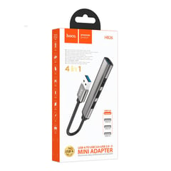 HOCO - ADAPTADOR PUERTO USB 4 EN 1 (USB A USB3.0, USB2.0) HB26