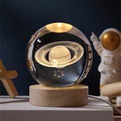 GENERICO - Mini Lámpara Cristal 3D De Luz Cálida Modelo Saturno