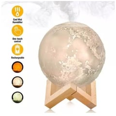 GENERICO - Lampara Luna Humificador Difusor Led de 3 Toques con Base de Madera