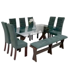 HOGAR & SPACIOS - HYS COMEDOR 7 SILLAS BANQUETA EVAN GRIS