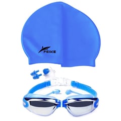 FEIKE - Lentes Natación Azules HD Protección UV y Gorro de Silicona