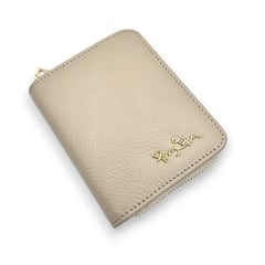 PERRY JHAN - Monedero Billetera Tarjetero Mujer 100% Cuero Color Crema Beige