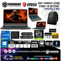 Laptop Thin 15 B12VE Intel Core I7-12650H 16GB 512GB 15.6"FHD 144HZ RTX 4050 6GB