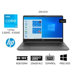 HP - LAPTOP I3-1315U 13VA GENERACION 8GB/ DISCO SOLIDO SS D256 GB/ 15.6/ FREEDOS/