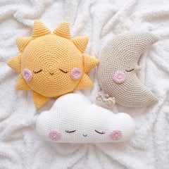 BE CRAFTY - Pack x3 Cojines para Cuna de Bebé Nube Sol Luna