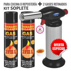 GENERICO - Kit SOPLETE Profesional para Reposteria Cocina + 2 Gases Butano