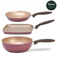 Juego de Sarten + Grill + Wok 3 Piezas Naturall Marron