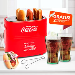 NOSTALGIA - Máquina Tostadora de Hot-Dog y 2 vasos Coca-Cola originales