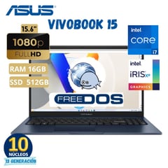 Laptop Vivobook X1504VA-BQ792 Core I7-1355U 15.6"Fhd, Ram 16Gb, Ssd 512Gb, Free Dos