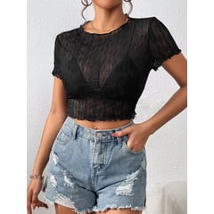 GENERICO - Crop Fancy en mesh manga corta SHEIN