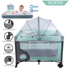 EBABY - Cuna Corral Happy Dream verde 727-2 + Colchón Celeste