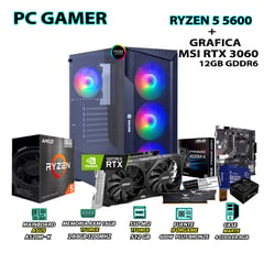 Computadora Gamer Pro Ryzen 5 5600 RAM 16GB SSD 500GB RTX 3060 12GB