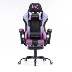 KUZLER - Silla Gamer Morada con Masajeador Lumbar Reposapiés y base Metálica