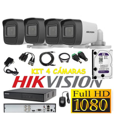 HIKVISION - Cámaras Seguridad Kit 4 TUBO FULLHD Audio Incorporado 1Tb