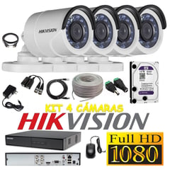 HIKVISION - Kit 4 Cámaras Seguridad Tubo FULLHD 1tb + cable