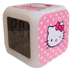 SANRIO - RELOJ DESPERTADOR EN CUBO CON LUCES HELLO KITTY - ROSADO