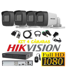 HIKVISION - Cámaras Seguridad Kit 4 TUBO FULLHD Audio Incorporado