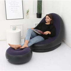 GENERICO - Sillon Puff Inflable con Posapies Oficina Hogar Terraza Jardin Negro