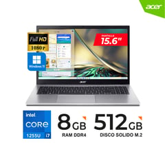 ACER - LAPTOP ASPIRE 3 / 15.6" FHD / Core i7-1255U, 4.70 GHz, 8GB RAM / 512GB SSD/ Win11 Home