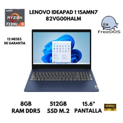 LENOVO - LAPTOP IDEAPAD 1 15AMN7 AMD RYZEN 3-7320U 8GB RAM DDR5 512GB SSD 15.6" FHD FREEDOS