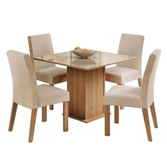 MADESA - Juego de Comedor Evelin con 4 Sillas - Tablero de Madera y Cristal