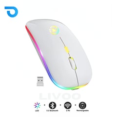 GENERICO - Mouse Inalámbrico Recargable Dual Bluetooth RGB - BLANCO